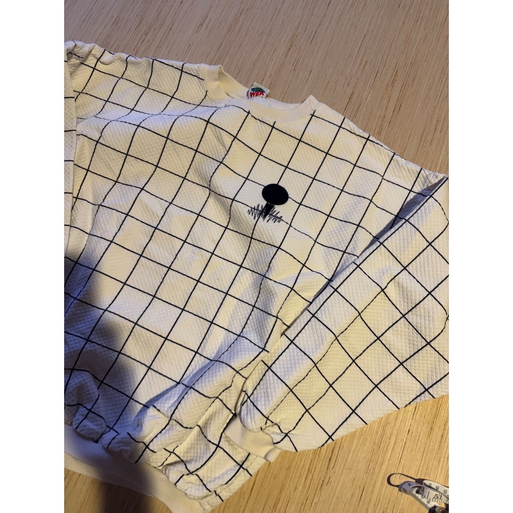 WEK Vintage Golf‎ Grid Crewneck Sweatshirt White Black Pullover Mens L 37